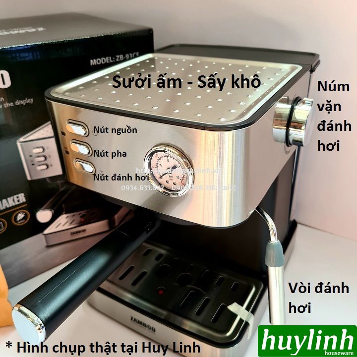 Máy pha cafe gia đình Zamboo ZB-93CF + Tặng máy xay ZB-100GR + 500gr cà phê hạt nguyên chất