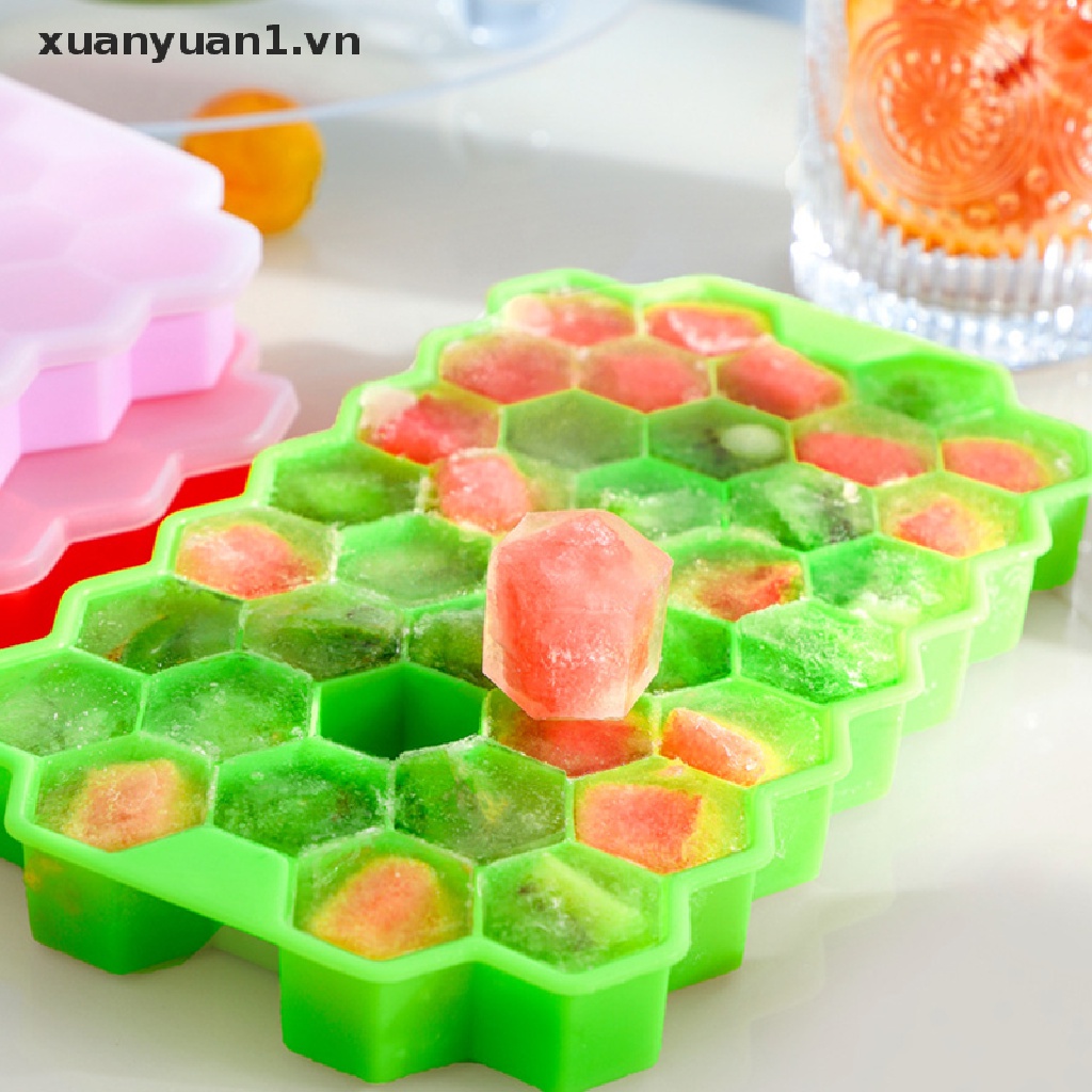 Khuôn Silicone Làm Đá Hình Tổ Ong Có Nắp Đậy Tiện Lợi
