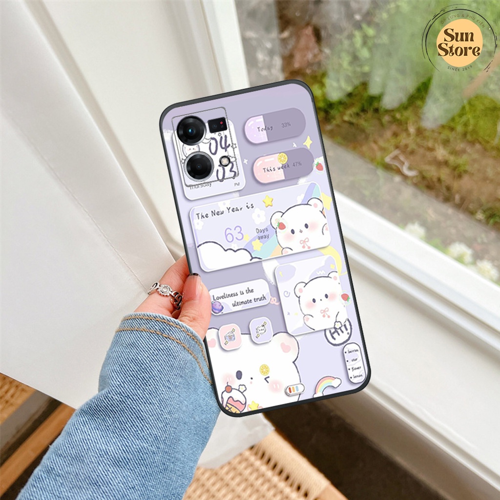Ốp lưng Oppo Reno 7 / Reno 7 4G hoạ tiết nền kẻ caro, gấu thời trang giá rẻ