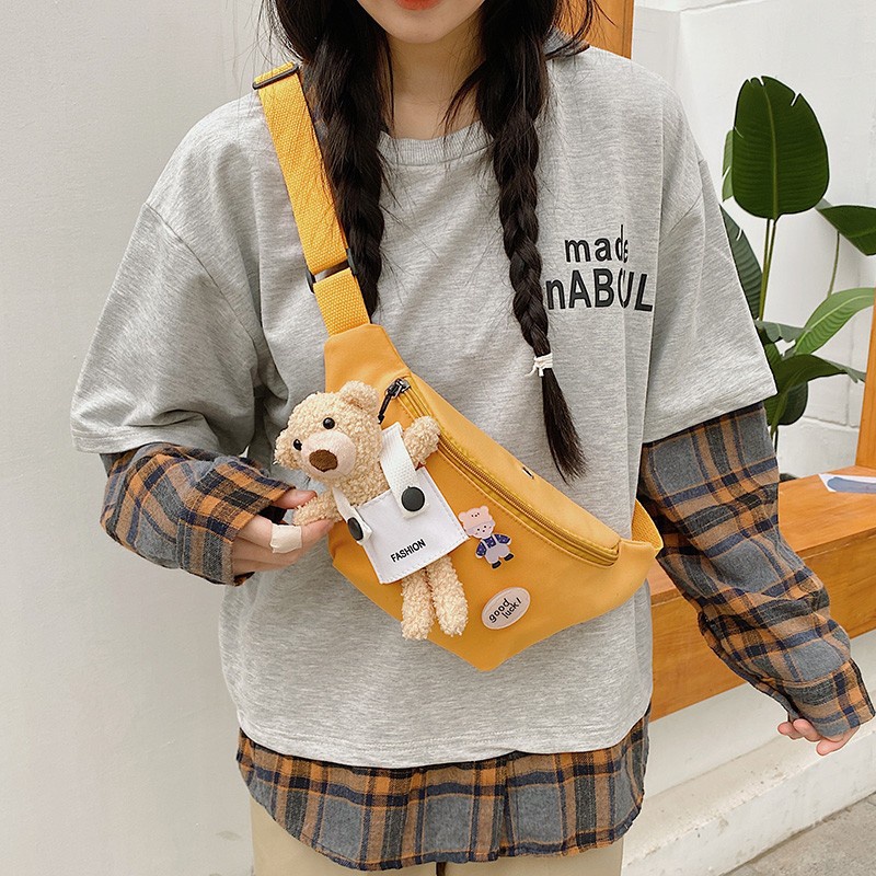Túi canvas Đeo Chéo Ngực Hình Gấu Nhỏ Dễ Thương Thời Trang Năm 2021 Dành Cho Học Sinh Nữ