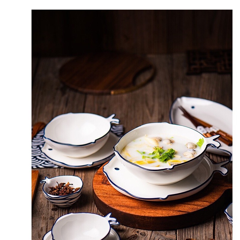 Set bát và đĩa hình con cá