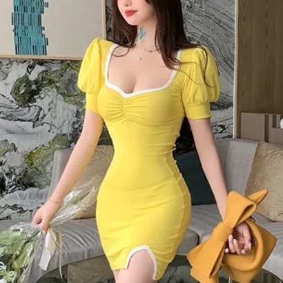 Đầm Nữ Dáng Chữ a Cổ Vuông Xẻ Tà Thời Trang Mùa Hè Phong Cách Mới