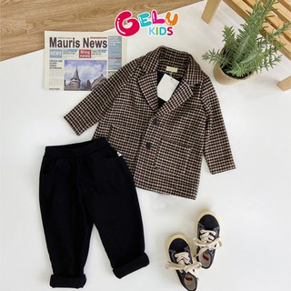 Set bộ vest dạ tweed kẻ karo GELU KIDS bảnh bao cho bé trai mặc đi tiệc