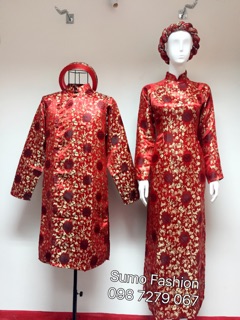 Cặp áo dài cưới nam nữ kèm quần