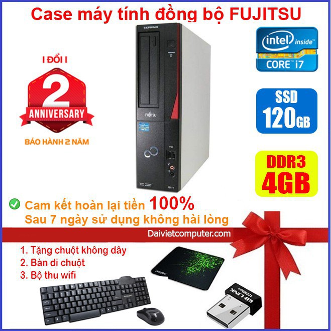 Case máy tính để bàn đồng bộ Fujitsu CPU i7 2600 - RAM 4GB - SSD 240GB - SSD 120GB 95