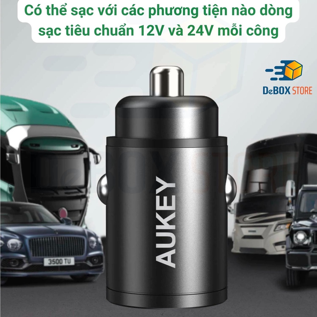 Tẩu Sạc ô tô AUKEY Siêu Nhanh CC-A4 2 Cổng C 30W, USC-C PD 3.0 20W /QC 3.0 , Hổ trợ PPS - Chính Hãng