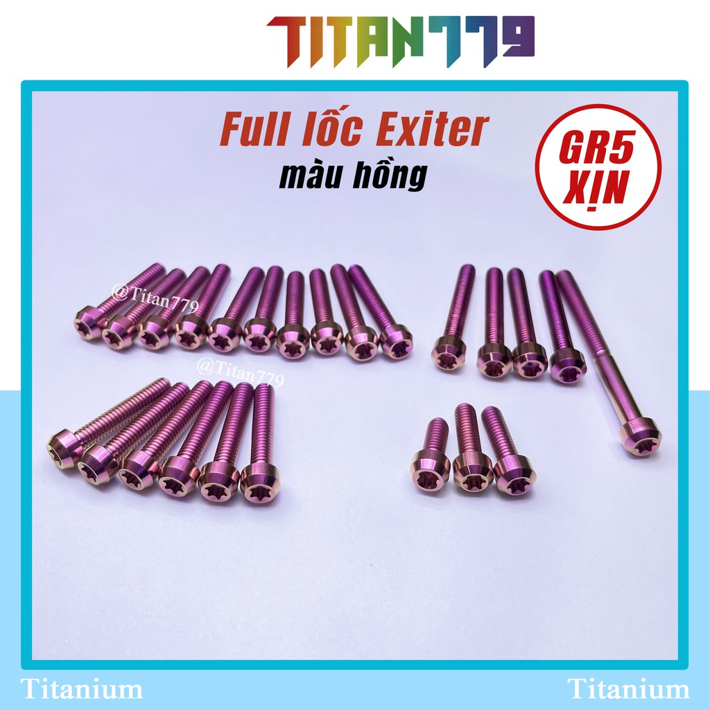 (100) Full bộ 21 ốc lốc máy Titan Gr5 XỊN Exiter 135 150 155 Ex135 Ex150 Ex155 đầu trụ, đầu SALAYA