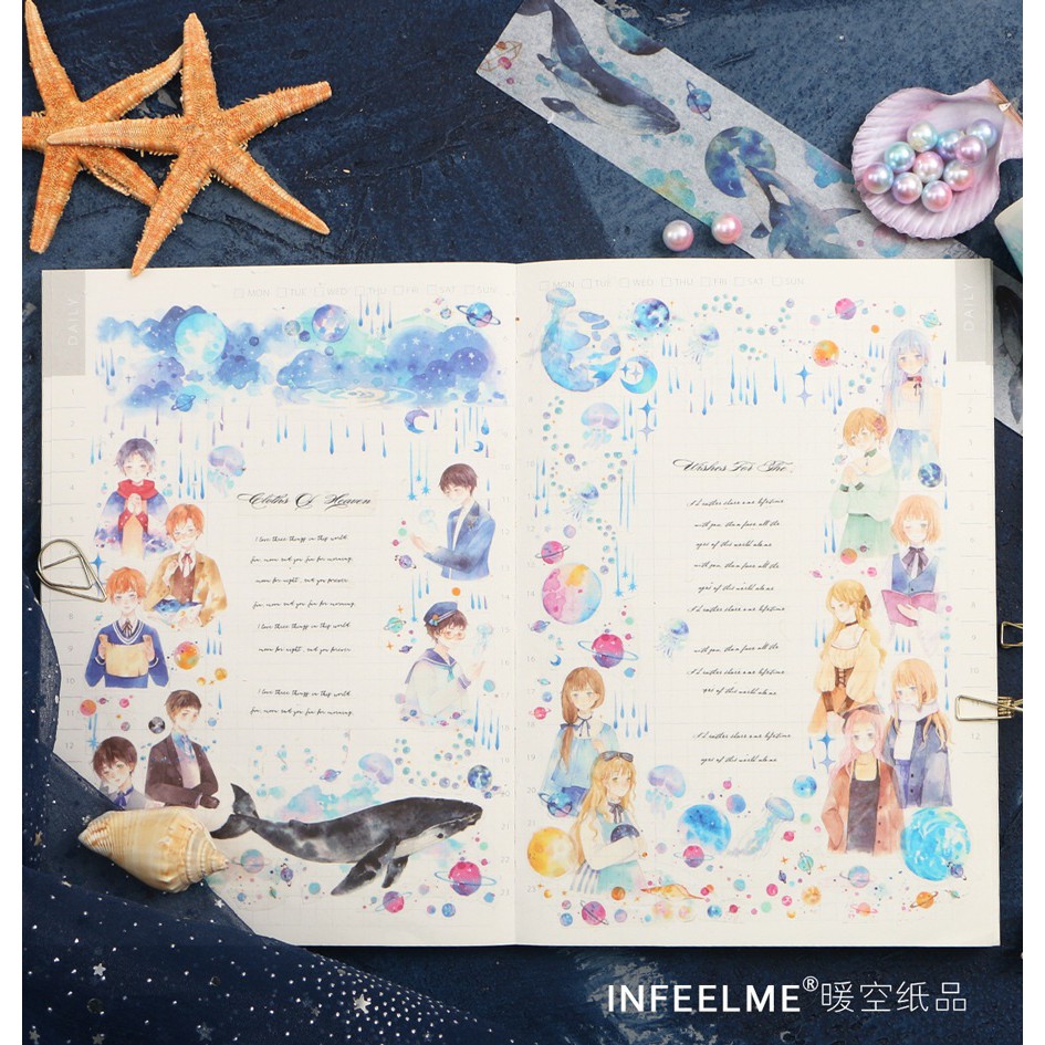 Băng dính washi tape Đại dương sao trang trí planner, scrapbook, thiệp