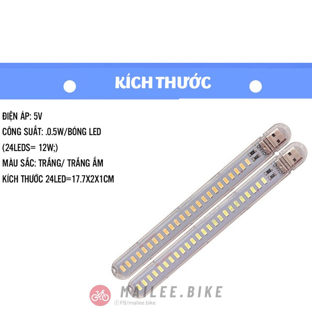 Thanh Đèn 24 Bóng LED Mini Siêu Sáng Cắm Cổng USB Thích Hợp Để Bàn Học, Đọc Sách Hành Lang Dự Trữ Khi Mất Điện