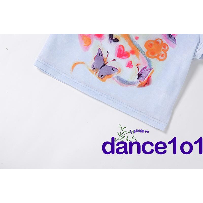 Áo thun tay ngắn họa tiết bướm nhuộm màu độc đáo quyến rũ dành cho nữ