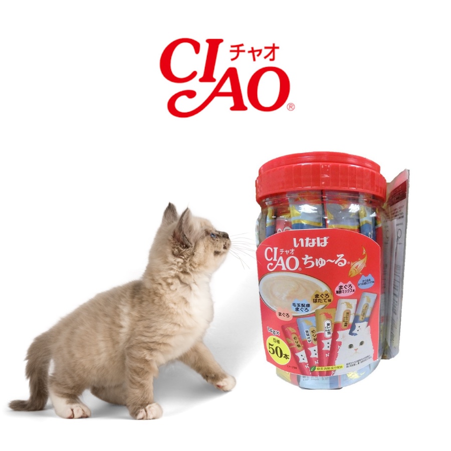 Súp Thưởng Ciao Mèo Thái Lan Hộp 50 Thanh Cat Treat - Đủ Vị - Siêu Thơm Ngon - Mèo Nào Cũng Mê