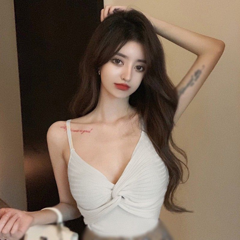 Áo hai dây dệt kim dáng ôm thời trang mùa hè quyến rũ cho nữ