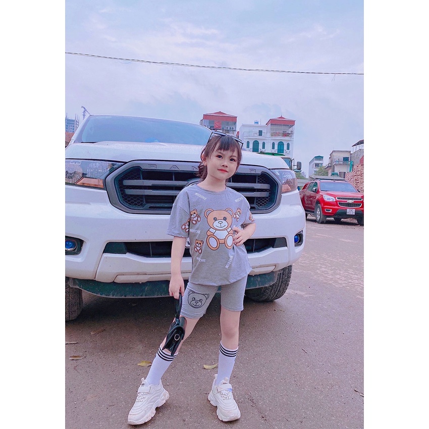 Bộ Quần Áo Trẻ Em Cộc Tay In Hình Gấu Moschie Dễ Thương Vải Coton Cho Bé Trai Bé Gái Từ 8-20kg Mã CT40