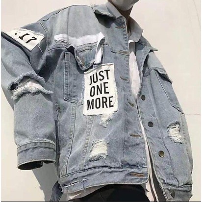 Áo khoác jean phối chữ Just One More, áo bò nam thời trang năng động cá tính AKB30 quincy.shop11