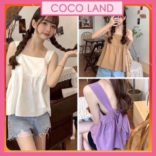 Áo babydoll 2 dây,chất đũi mềm bản to chất đũi lụa kèm nơ sau siêu hot coco land deal xịn, chất xịn giá tốt
