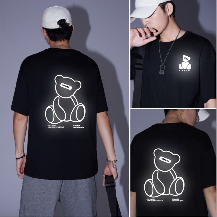 [Freeship] Áo Thun, Áo unisex Tay Lỡ Phom Rộng Unisex, In Decal Phản Quang Gấu YI