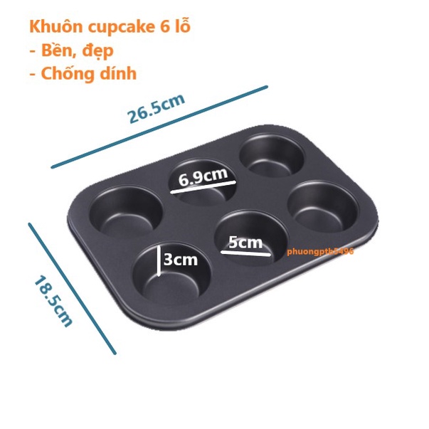 Khuôn cupcake muffin 6 lỗ chống dính