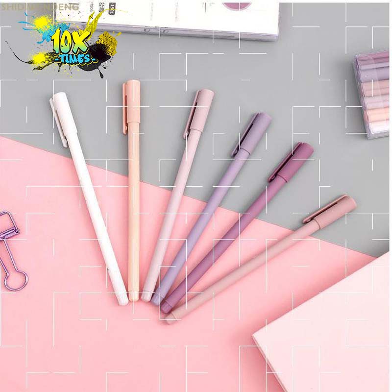 Combo 6 bút gel màu pastel dễ thương (cute) tím, hồng, xanh dương, xanh lá dễ thương mực đen quà tặng sinh nhật bạn gái