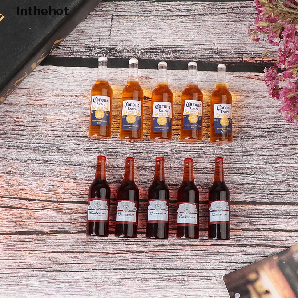 Set 10 mô hình chai bia mini tỉ lệ 1/12 trang trí nhà búp bê