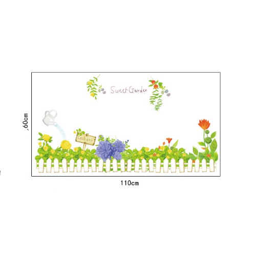Decal trang trí chân tường hàng rào trắng cỏ hoa SWEET GARDEN
