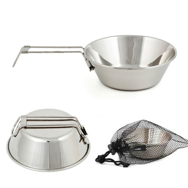QQ Bát Ăn Bằng Thép Không Gỉ 300ml Có Tay Cầm Có Thể Gập Lại Tiện Dụng