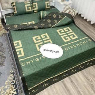 Trọn bộ chăn ga gối cottong poly hè thu 5 món - givenchy xanh