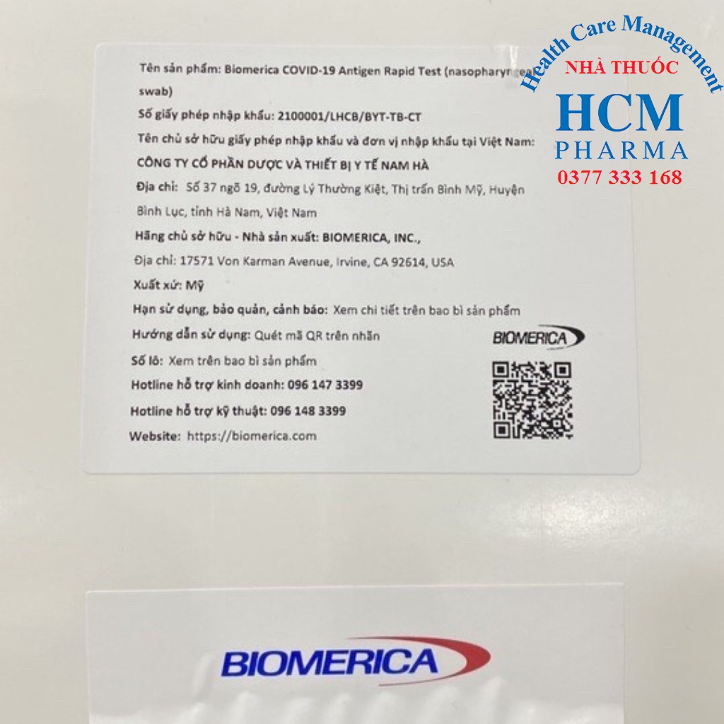 Biomerica COVID-19 Ag Test nhập khẩu Mỹ - 1 cái HCM41