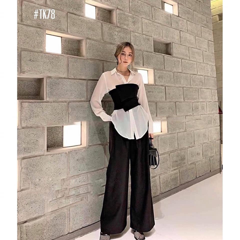 Set Áo Sơ Mi Trắng sơ mi lụa nữ tay dài kiểu nữ công sở hàn quốc thiết kế, áo ống lưng chun co giãn | BigBuy360 - bigbuy360.vn