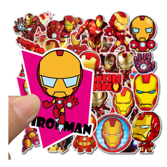 Combo sticker IRON MAN nhựa PVC không thấm nước, dán nón bảo hiểm, laptop, điện thoại, Vali, xe