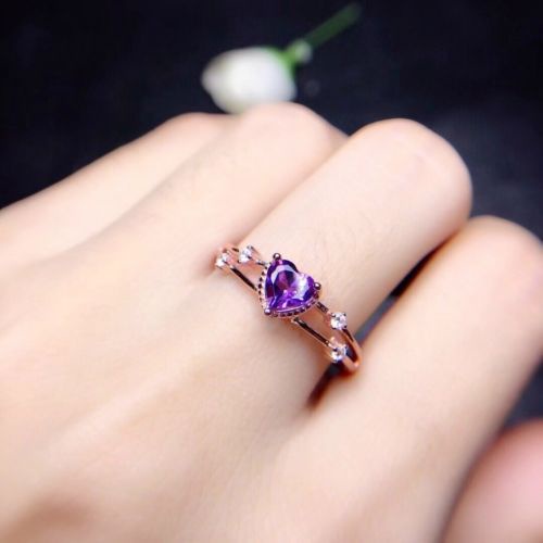 Nhẫn Đính Hôn Bạc 925 Đính Đá Zircon Tím Hình Trái Tim Thời Trang Cho Nữ