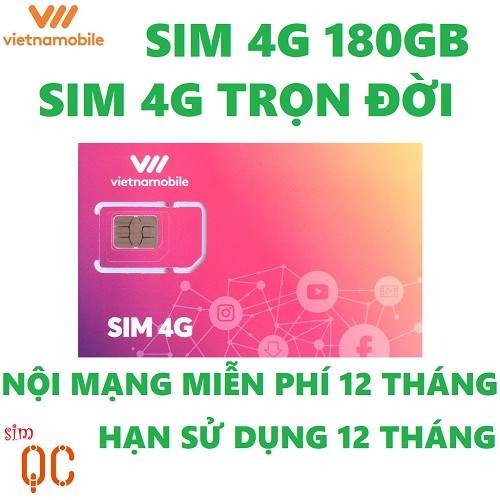 Sim 4G 180GB vietnamobile tặng ngay 40K trong tài khoản