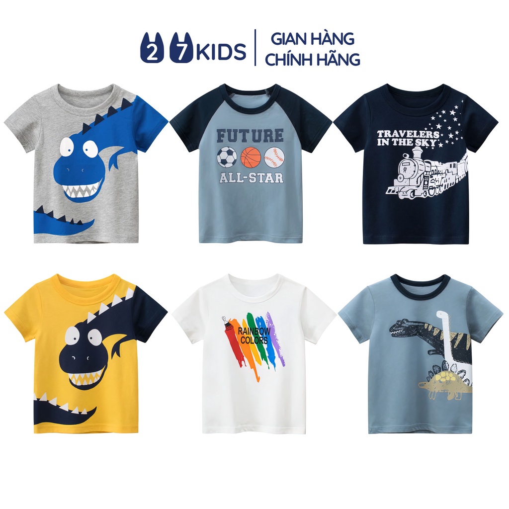 Áo thun bé trai ngắn tay 27Kids áo cộc nam 100% Cotton cho trẻ từ 2-10 tuổi BSTS6