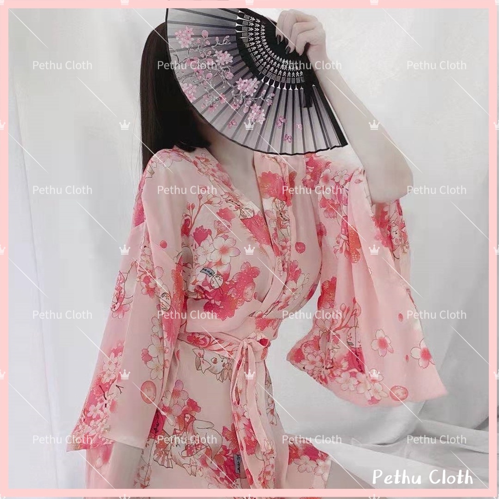 💖Đồ ngủ sexy 🎀Kimono Nhật Bản cosplay công tặng kèm quần chip quyến rũ Freesize 40-70kg---003