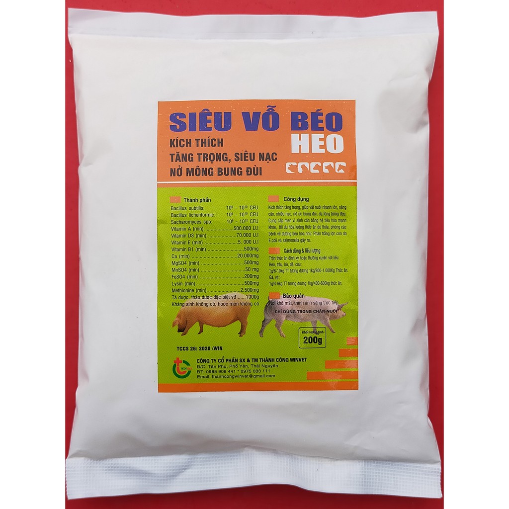 1 kg VỖ BÉO HEO, LỢN, CHÓ KÍCH THÍCH TĂNG TRỌNG, GIÚP VẬT NUÔI LỚN NHANH, NẶNG CÂN, NHIỀU LẠC, NỞ ỨC BUNG ĐÙI