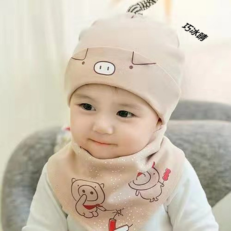 Mũ cotton len tặng yếm cho bé