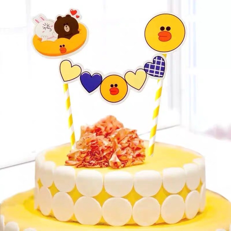 Phụ Kiện Trang Trí Bánh Kem Hình Hoạt Hình Kèm Chữ Happy Birthday