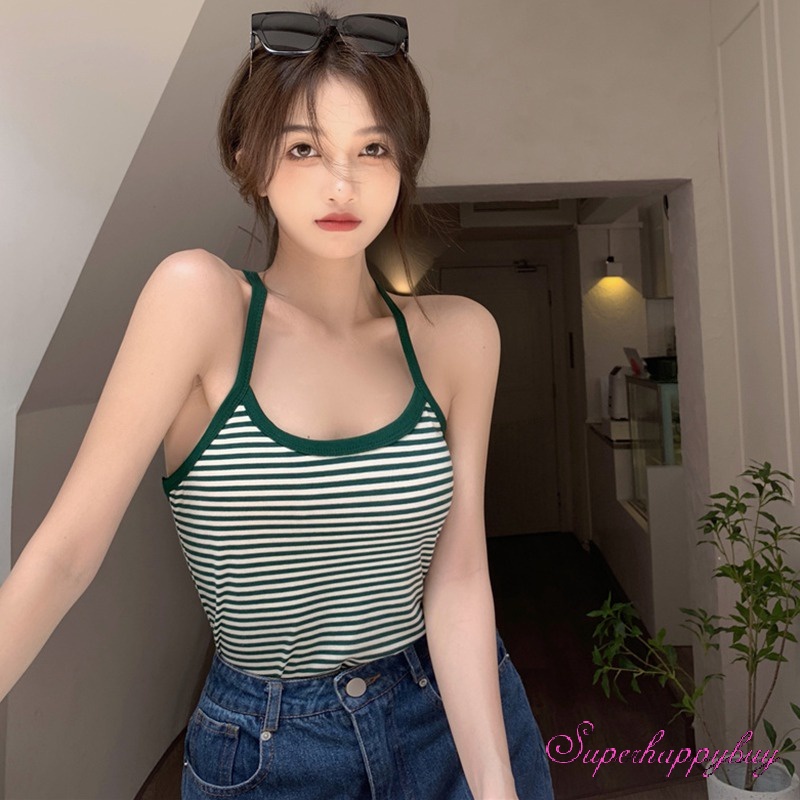 Áo Tank Top Sát Nách Hoạ Tiết Kẻ Sọc Thiết Kế Ôm Sát Quyến Rũ