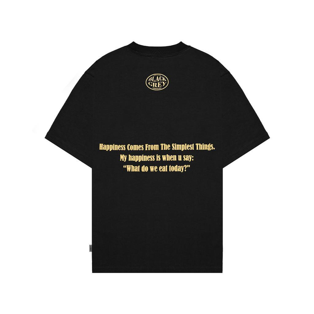 Áo thun tay lỡ Black Grey x Four Basic What do we eat today Black T302