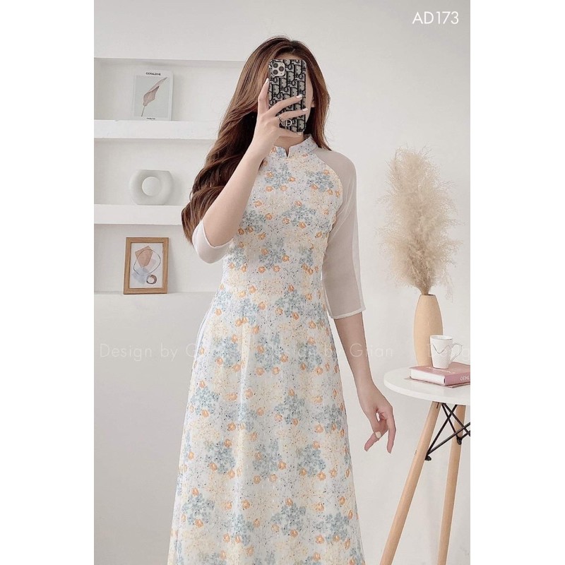 Áo dài hoa nhí 4 tà