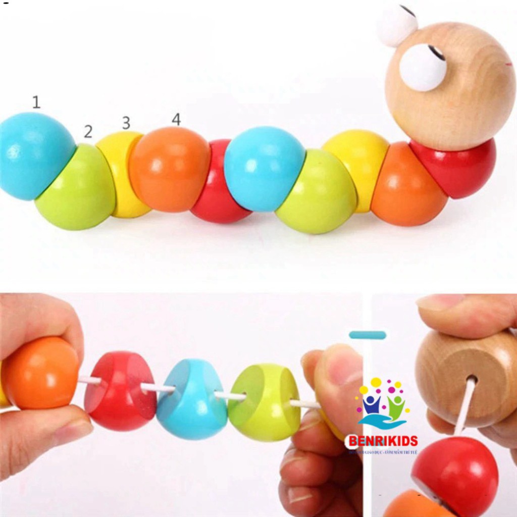 Đồ Chơi Thông Minh,Combo Ong Và Sâu Uốn Dẻo Gỗ Giúp Bé Luyện Kỹ Năng Tay