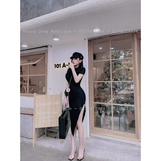 Đầm body cổ lọ 3p tay ngắn tà nhọn xéo xinh sexy M50