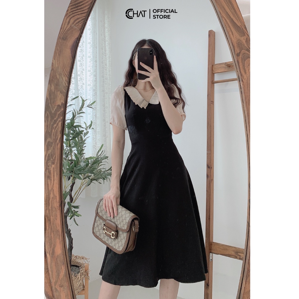 Váy xoè 2 sườn cổ xếp ly CCHAT