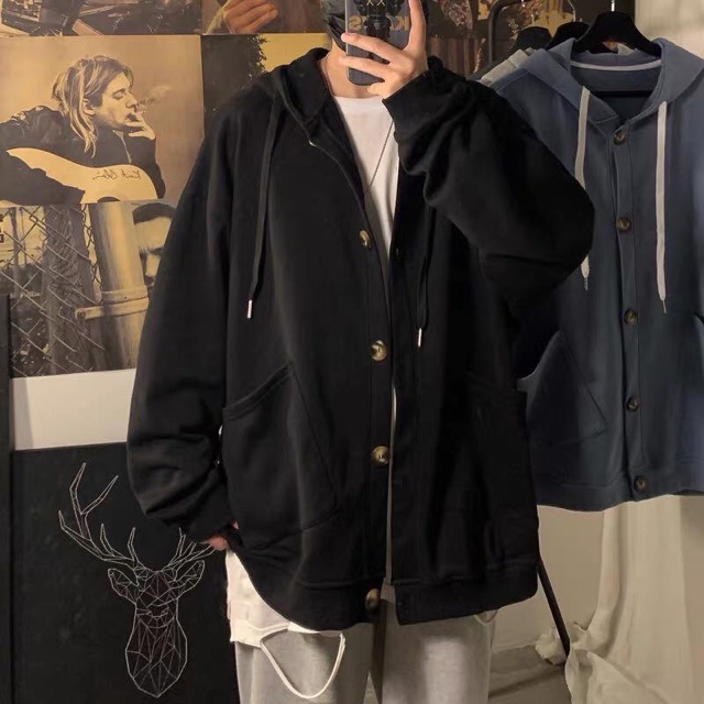 Hoodie có nút 3 màu from rộng | BigBuy360 - bigbuy360.vn