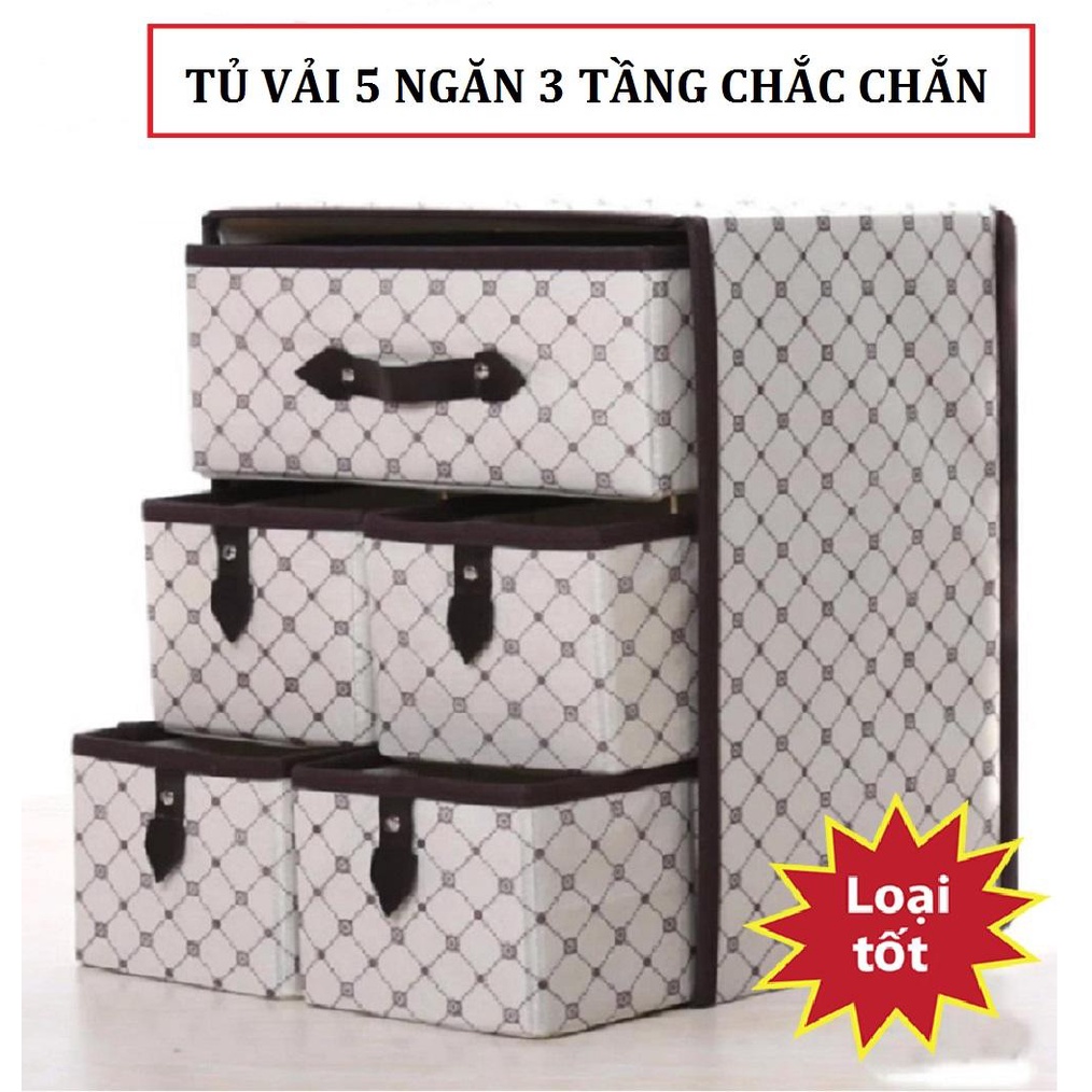 Tủ vải 3 tầng, Tủ Vải 5 Ngăn 3 Tầng Đựng Đồ Lót Tiện Lợi, Khung Cứng Cáp, Vải Chống Thấm Nước