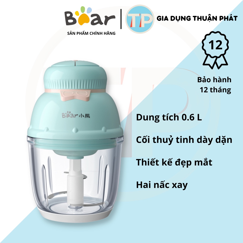 Máy xay thịt Bear QSJ-C02K1, dung tích 0.6L, xay rau, củ, quả, và thức ăn cho bé ăn dặm