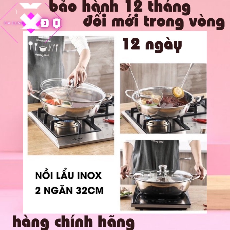 Nồi Lẩu 2 ngăn cỡ lớn 32cm, Nồi lẩu hot pot tiện lợi ăn lẩu hàng chính hãng.