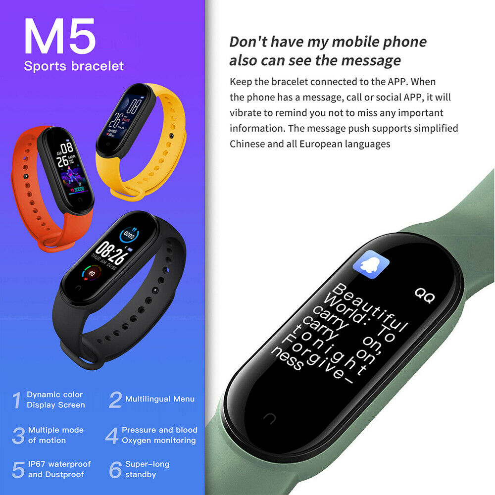 【Ready Stock】 M5 Smart Sport Band Fitness Tracker Pedometer Heart Rate Blood Pressure Monitor Bluetooth Smartband Bracelets Men Women 【queen2019】