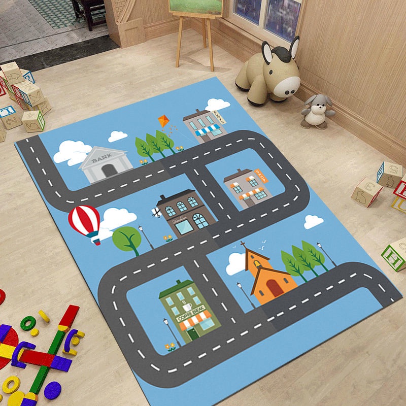 Thảm lót sàn hình bản đồ giao thông đường ray xe hơi cho bé