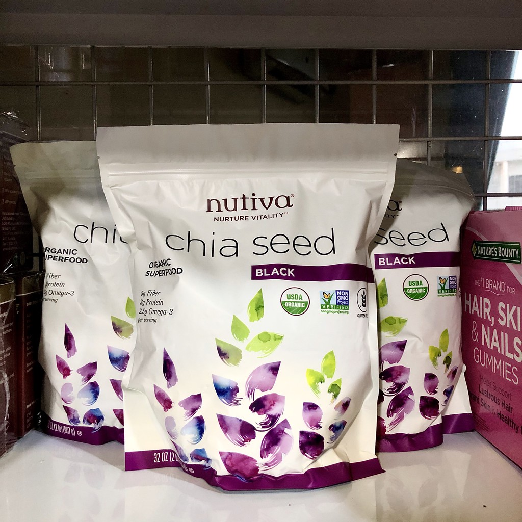 [CÓ NHÃN PHỤ]Bịch 907g Hạt Chia Mỹ Nutifood Nutiva Organic Chia Seeds