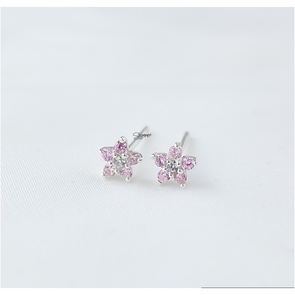 Bông Tai, Khuyên Tai, Hoa Tai Nữ Bạc 925 Cao Cấp SHIMMER SILVER COLORFUL FLOWER Thiết Kế Hoa Đính Đá